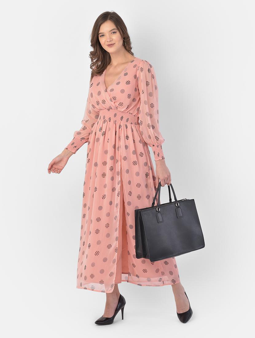 overlap neck polka dots high slit maxi dress - 17761705 - Zoom Image - 5