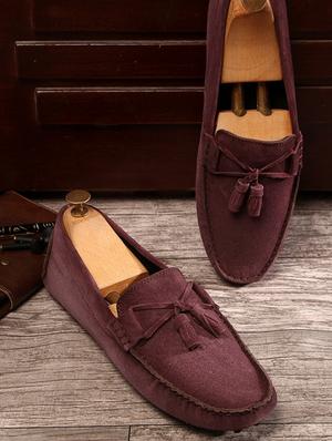 maroon suede handicraft loafers - 17761914 - Standard Image - 2