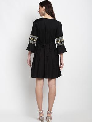 tie up neck printed a-line dress - 17762148 - Standard Image - 3