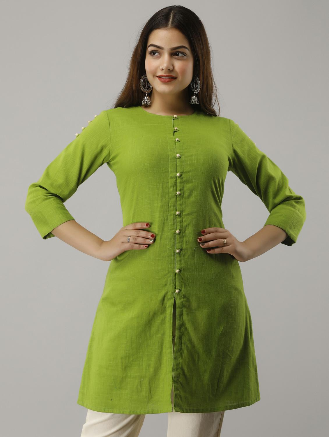 solid button down kurti - 17763927 - Zoom Image - 1