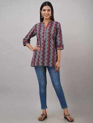 mandarin neck chevron tunic - 17763933 - Standard Image - 4