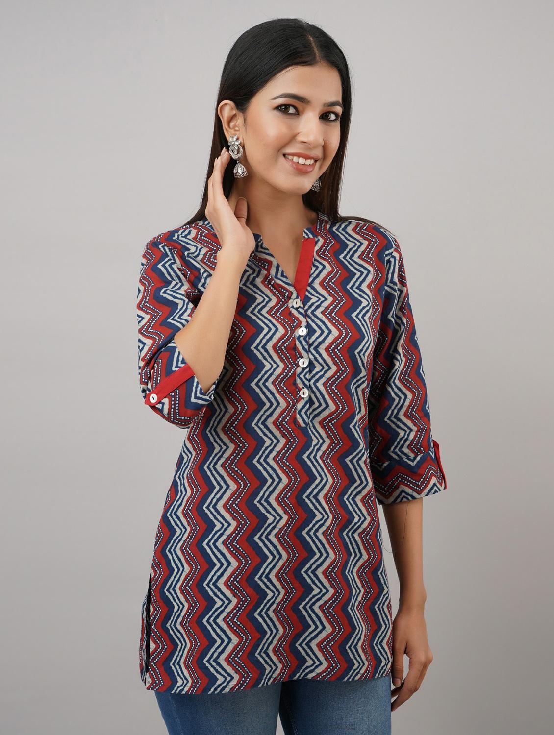 mandarin neck chevron tunic - 17763933 - Zoom Image - 2