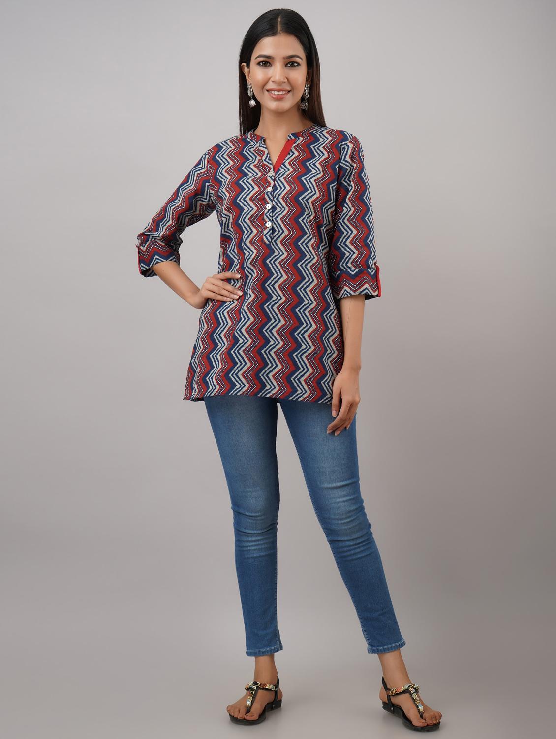 mandarin neck chevron tunic - 17763933 - Zoom Image - 4