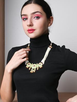 green metal long necklace - 17764179 - Standard Image - 4