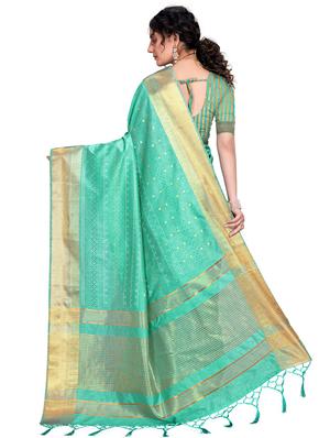 gold bordered handloom saree with blouse - 17764819 - Standard Image - 2
