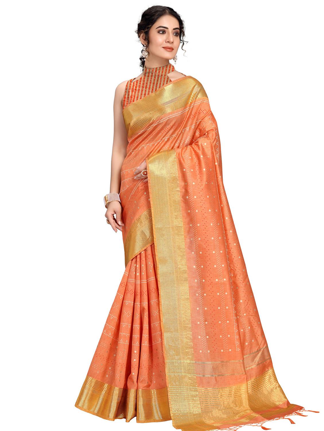 gold bordered handloom saree with blouse - 17764824 - Zoom Image - 1