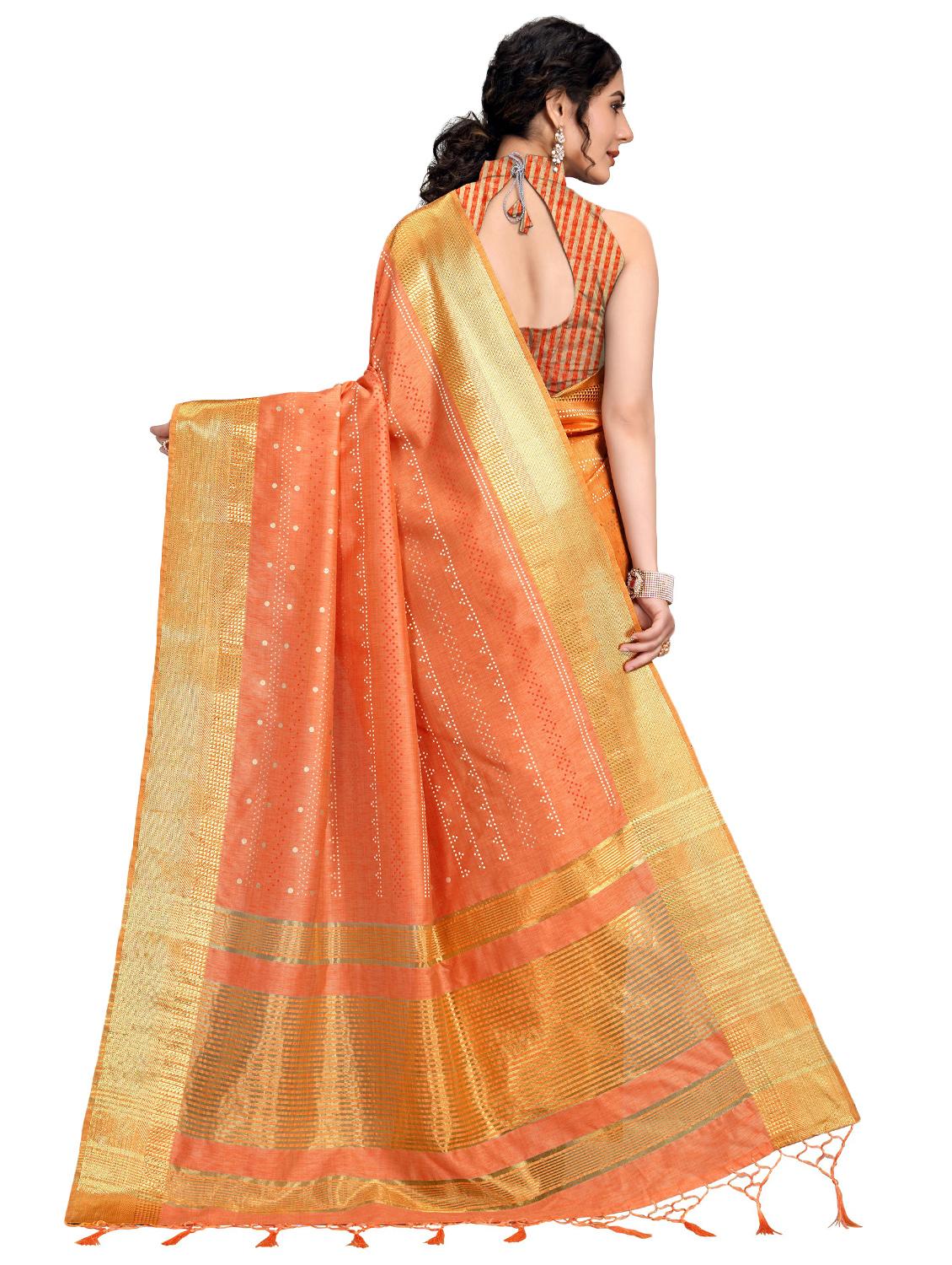 gold bordered handloom saree with blouse - 17764824 - Zoom Image - 2