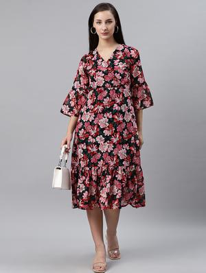 bell sleeved floral a-line dress - 17764863 - Standard Image - 4