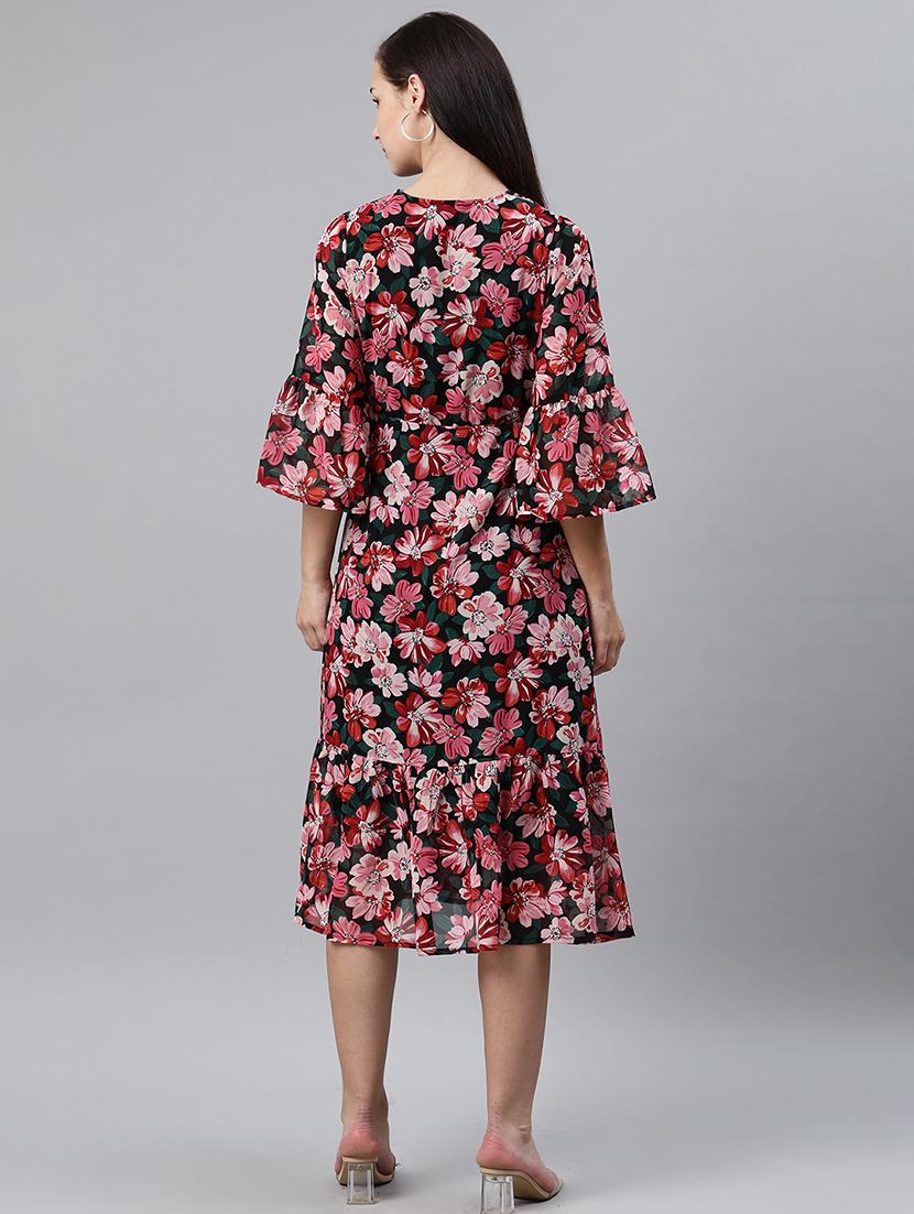 bell sleeved floral a-line dress - 17764863 - Zoom Image - 3