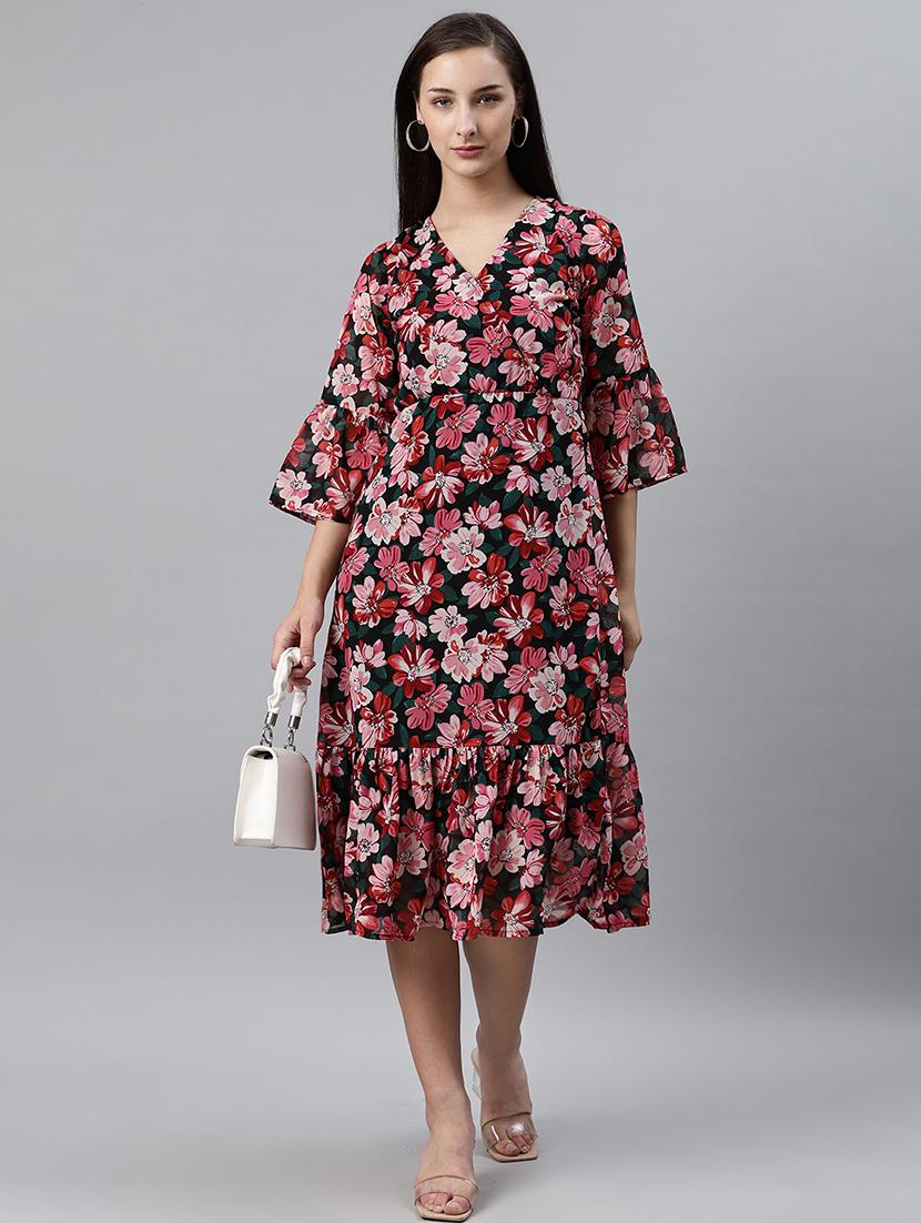 bell sleeved floral a-line dress - 17764863 - Zoom Image - 4