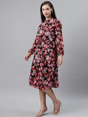 tie front floral flared dress - 17764874 - Standard Image - 2