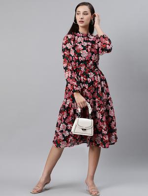 tie front floral flared dress - 17764874 - Standard Image - 4