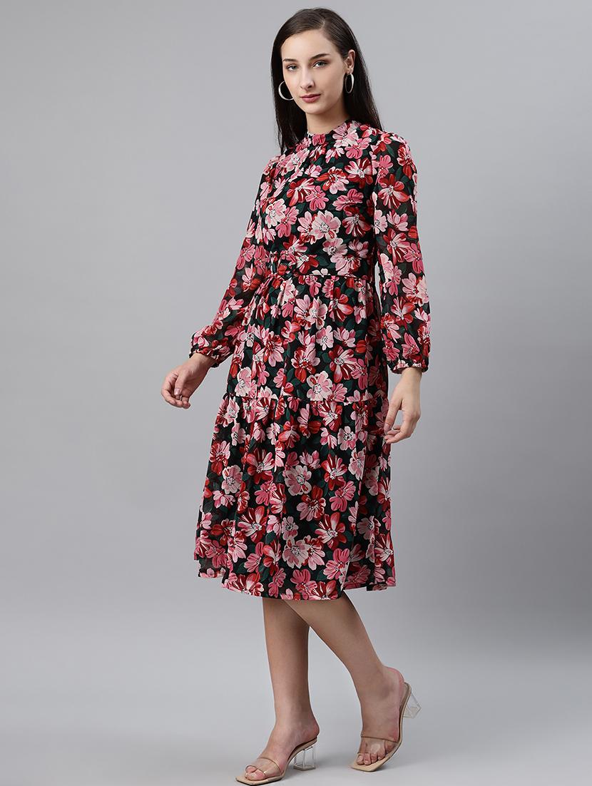 tie front floral flared dress - 17764874 - Zoom Image - 2