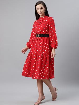 mock neck polka dot belted dress - 17764877 - Standard Image - 2