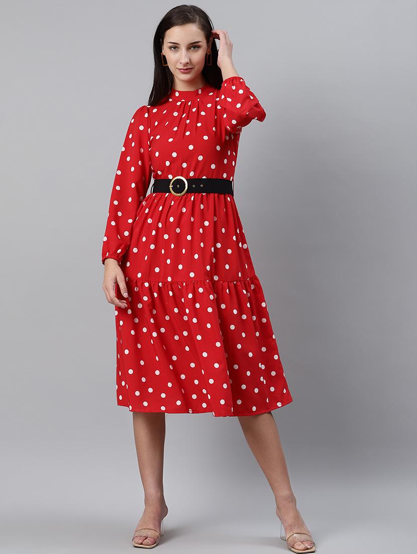 mock neck polka dot belted dress - 17764877 - Zoom Image - 1