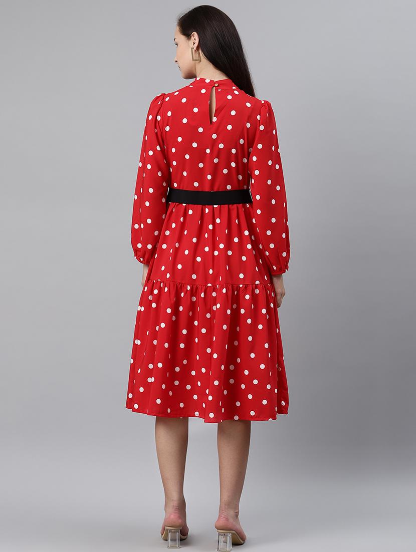 mock neck polka dot belted dress - 17764877 - Zoom Image - 3