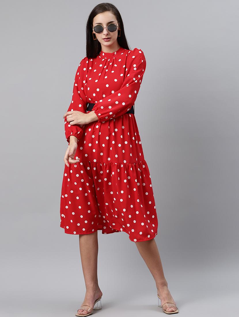 mock neck polka dot belted dress - 17764877 - Zoom Image - 4