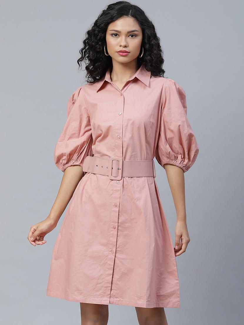 women's belted solid dress