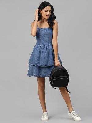cami neck denim layered dress - 17764932 - Standard Image - 4