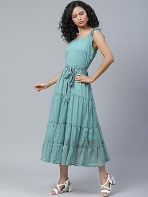 tie front solid tiered dress - 17764933 - Standard Image - 2