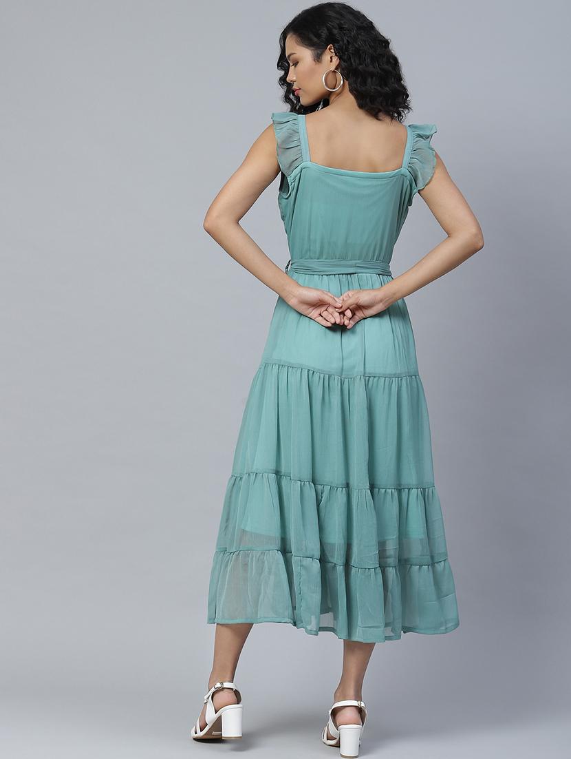 tie front solid tiered dress - 17764933 - Zoom Image - 3