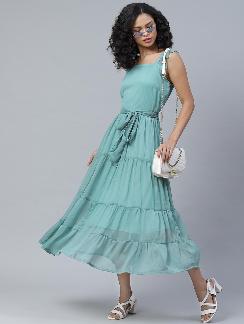 tie front solid tiered dress - 17764933 - Zoom Image - 4