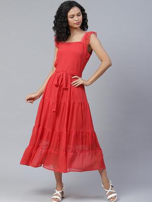 tie front solid tiered dress - 17764936 - Standard Image - 2