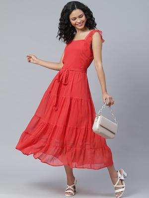 tie front solid tiered dress - 17764936 - Standard Image - 4