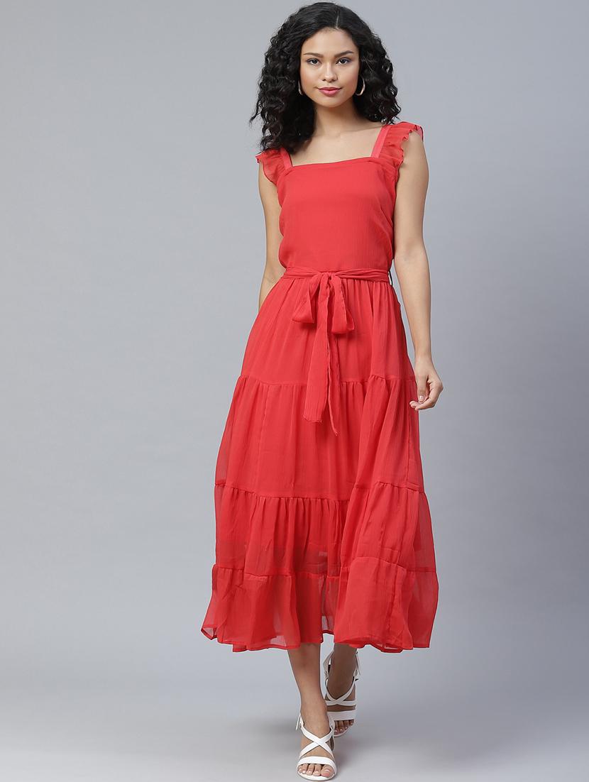 tie front solid tiered dress - 17764936 - Zoom Image - 1