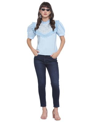 puff sleeved solid top - 17765007 - Standard Image - 4