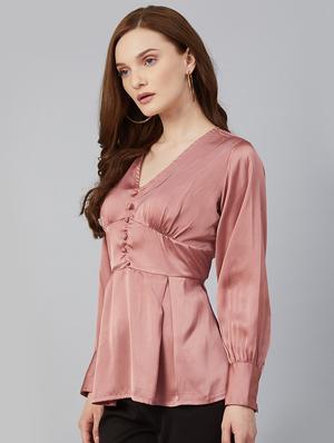 bishop sleeved solid peplum top - 17765020 - Standard Image - 2