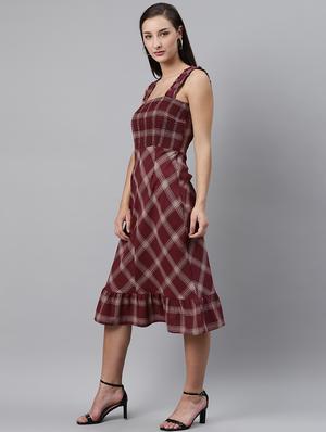 square neck checkered a-line dress - 17765052 - Standard Image - 2