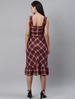 square neck checkered a-line dress - 17765052 - Standard Image - 3