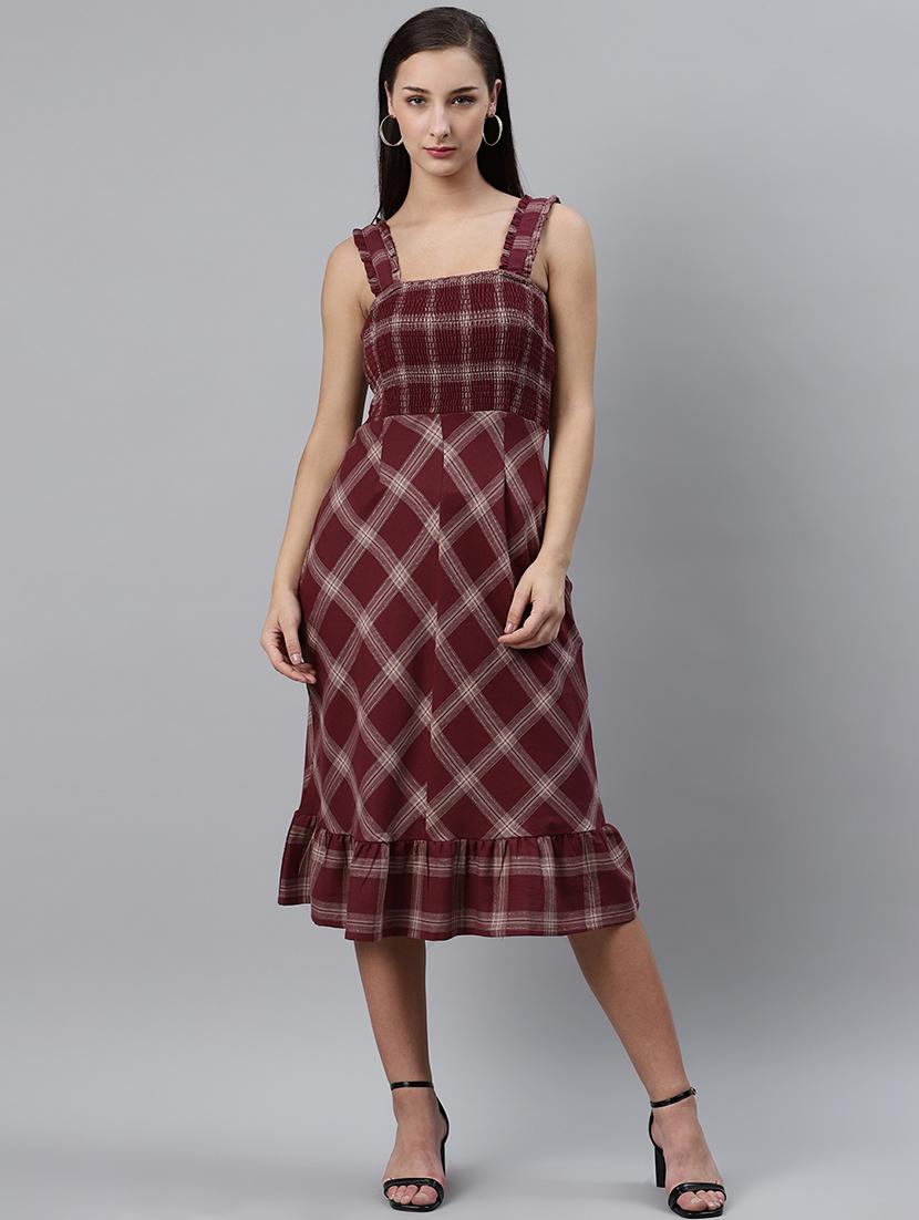 square neck checkered a-line dress - 17765052 - Zoom Image - 1