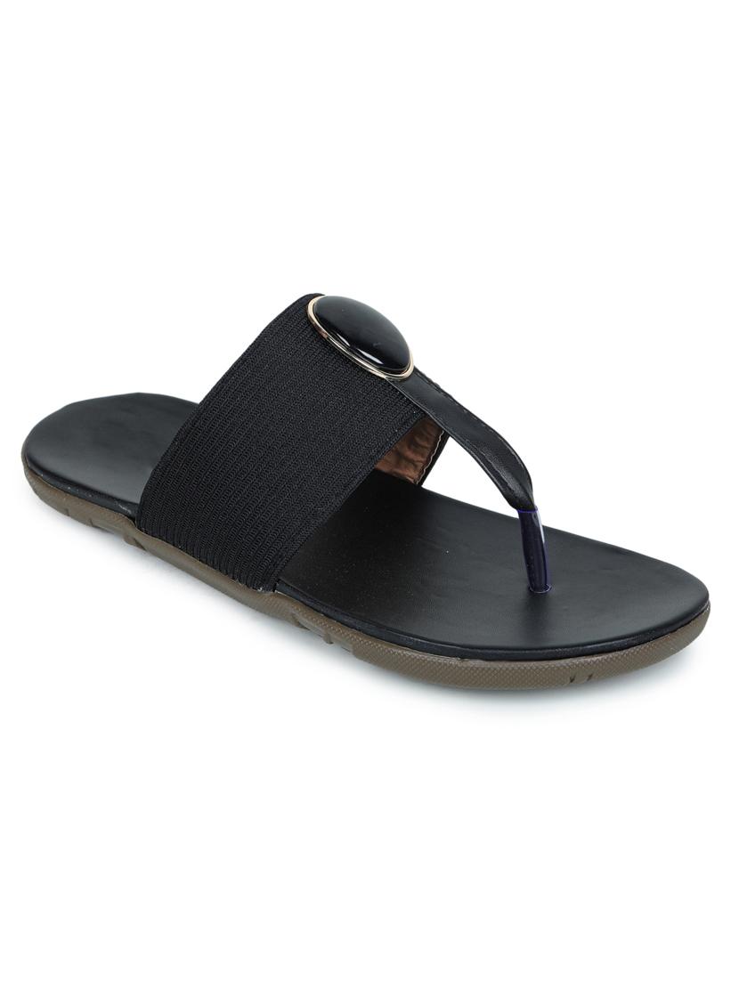 black leatherette slip on sandals - 17765073 - Zoom Image - 1