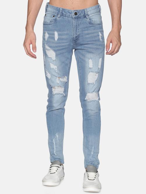 blue washed distressed denim jeans - 17765115 - Very Small Image - 1