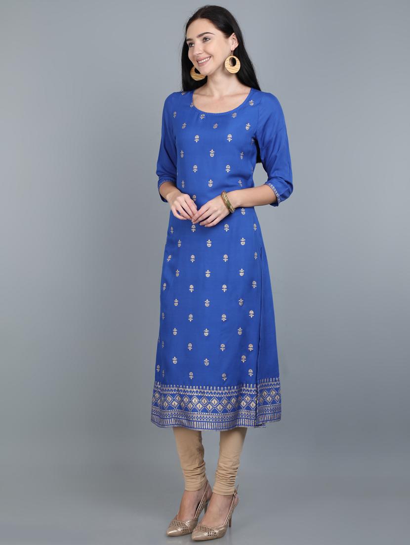 foil printed straight kurta - 17765188 - Zoom Image - 2