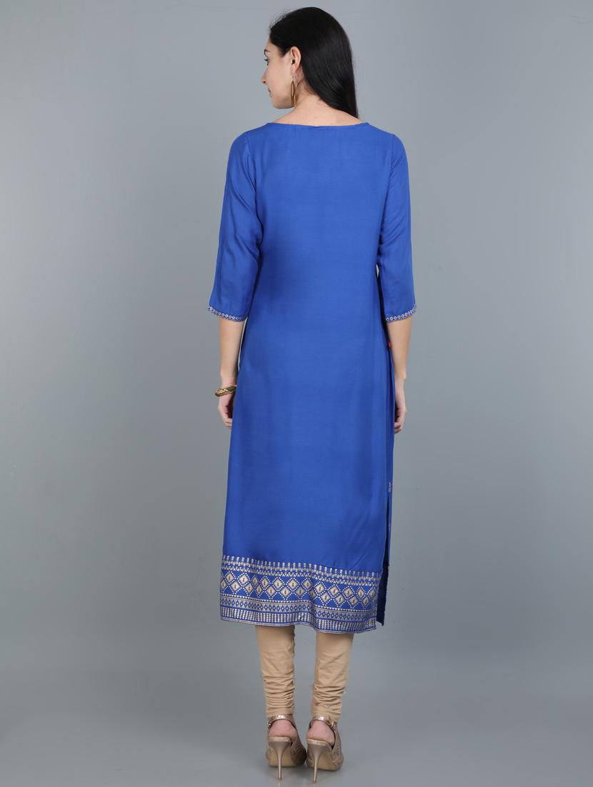 foil printed straight kurta - 17765188 - Zoom Image - 3