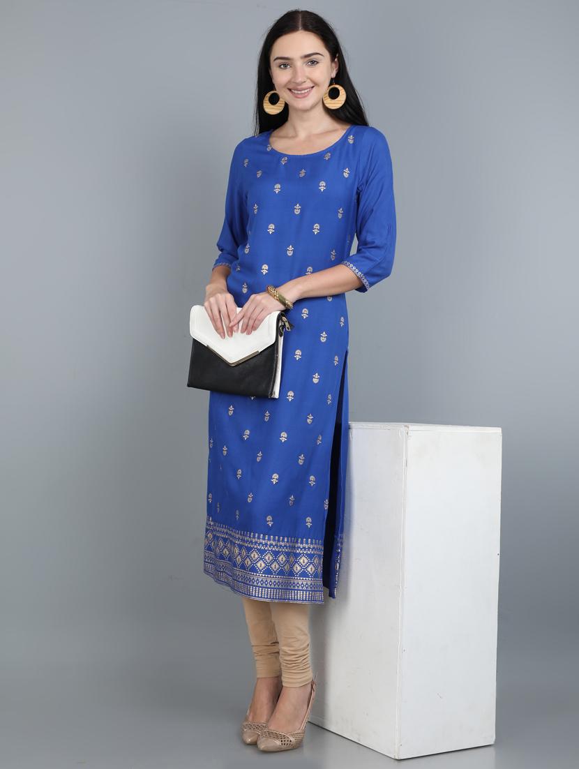 foil printed straight kurta - 17765188 - Zoom Image - 4