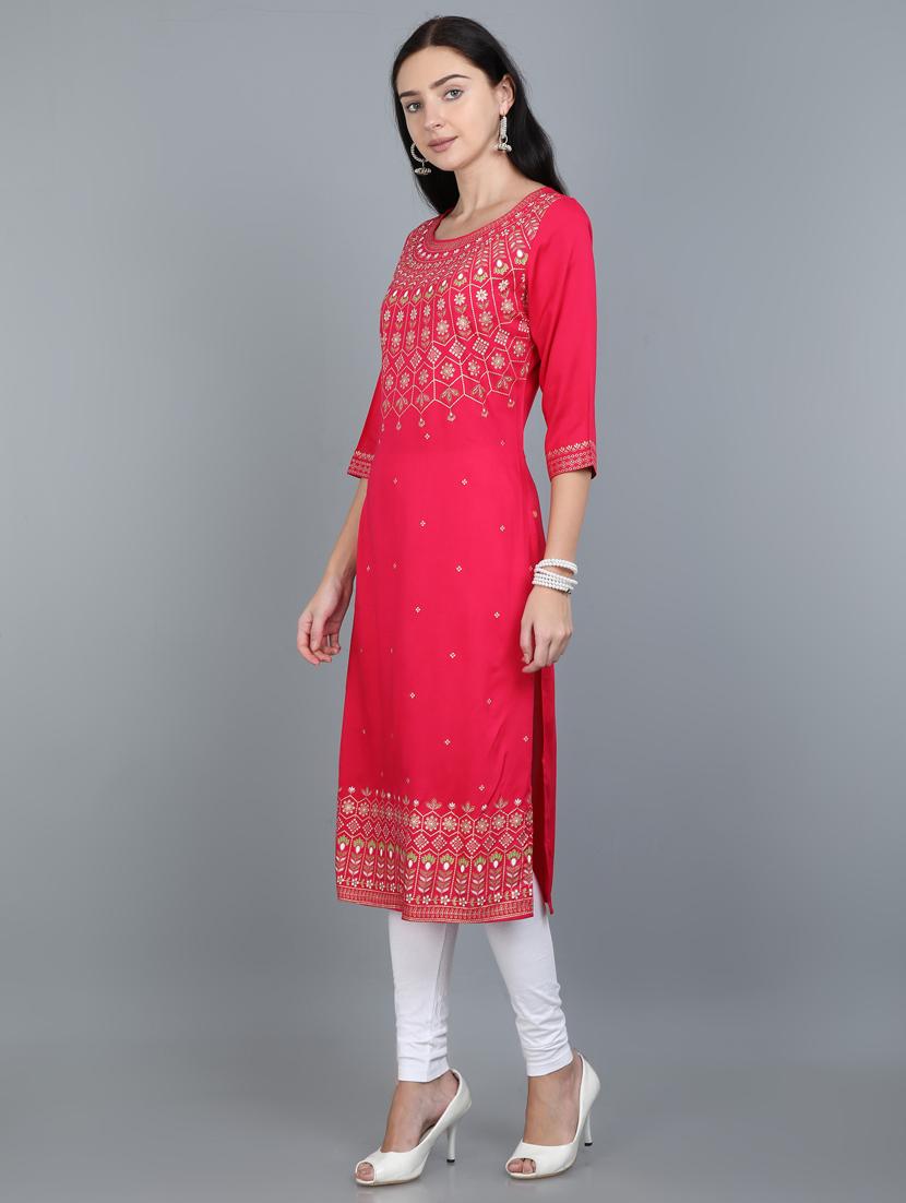 gold printed straight kurta - 17765192 - Zoom Image - 2
