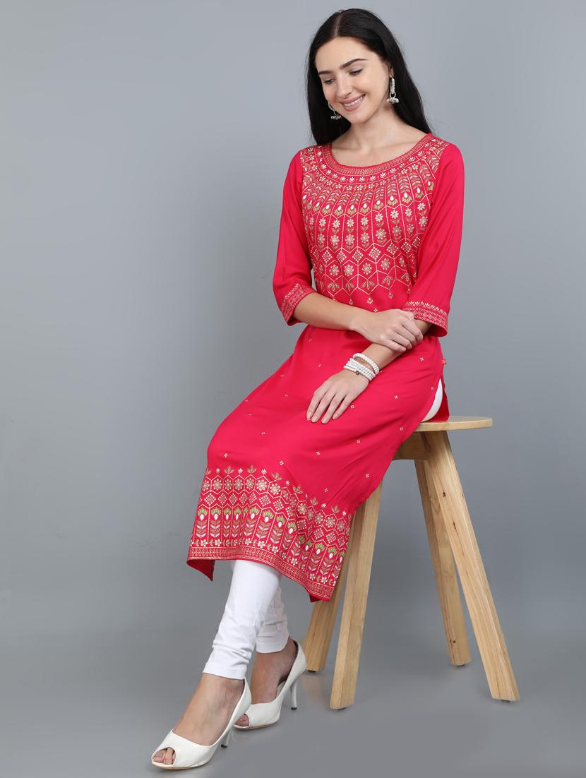gold printed straight kurta - 17765192 - Zoom Image - 4