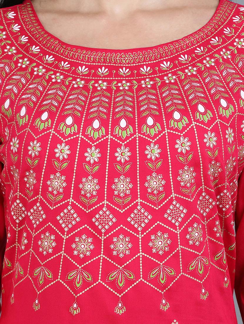 gold printed straight kurta - 17765192 - Zoom Image - 5
