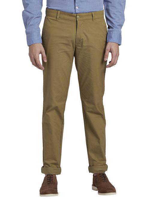 brown solid flat front casual trouser - 17766194 - Standard Image - 1