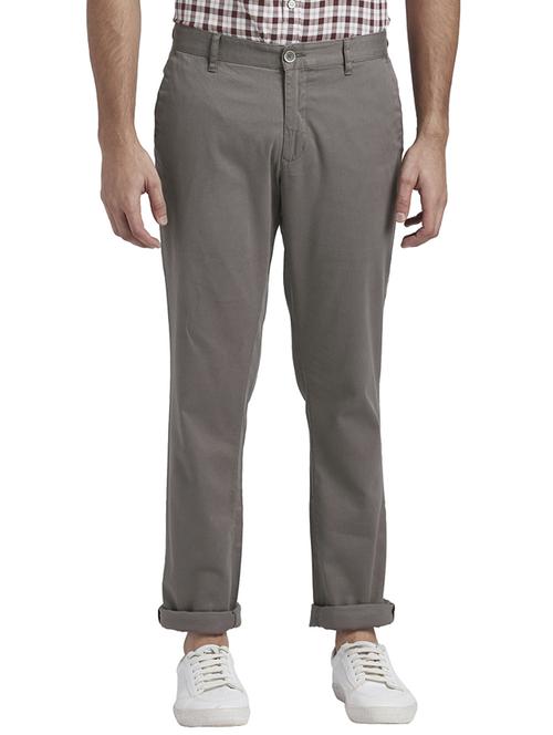 grey printed flat front casual trouser - 17766342 - Standard Image - 1