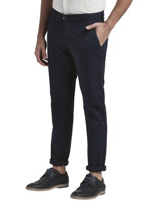 blue solid flat front casual trouser - 17766368 - Standard Image - 2