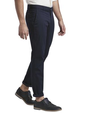 blue solid flat front casual trouser - 17766368 - Standard Image - 3