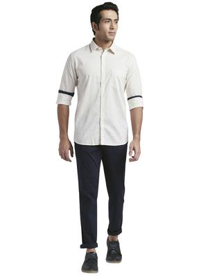 blue solid flat front casual trouser - 17766368 - Standard Image - 5