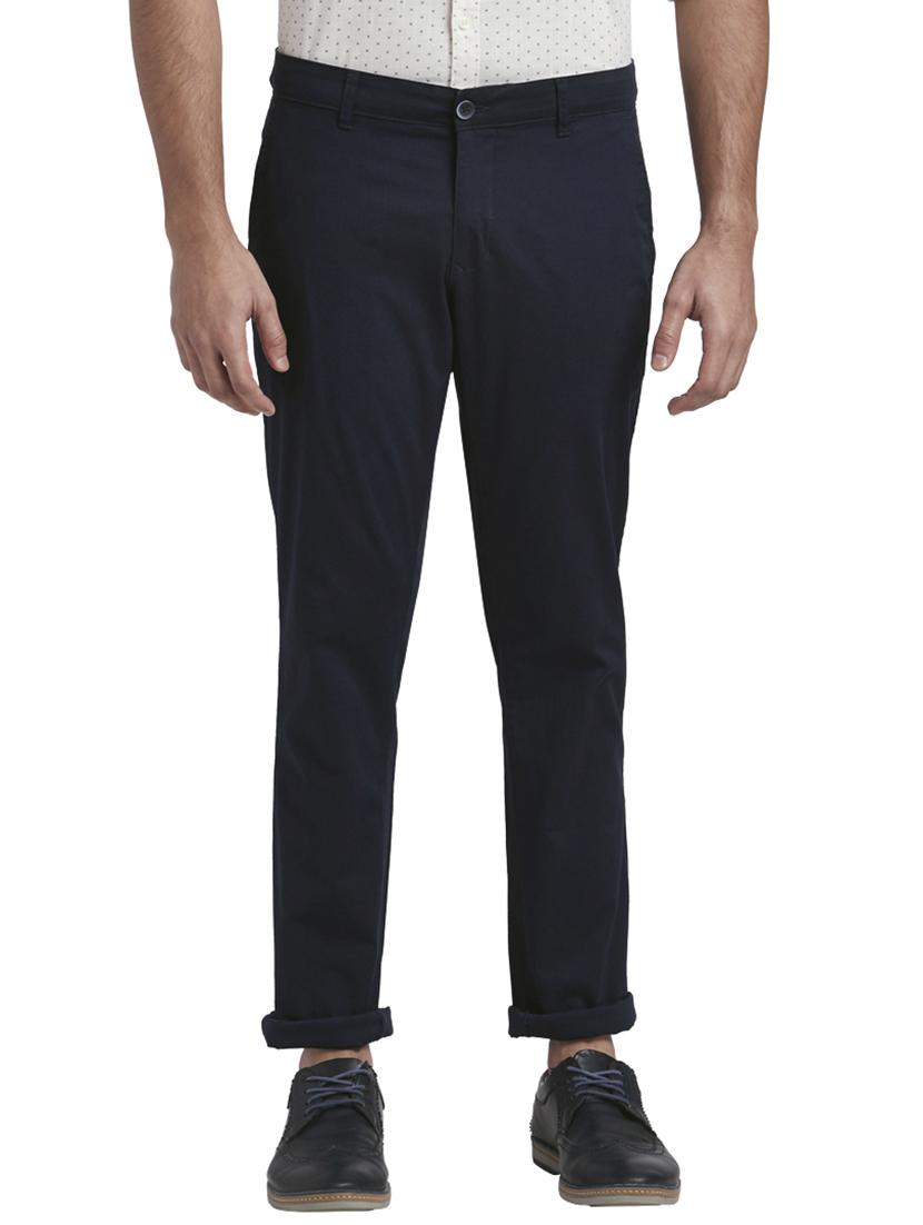 blue solid flat front casual trouser - 17766368 - Zoom Image - 1