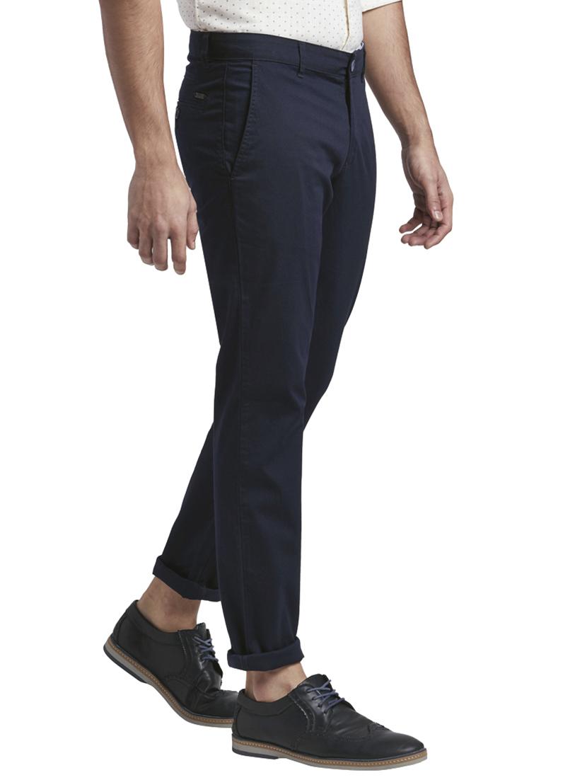 blue solid flat front casual trouser - 17766368 - Zoom Image - 3