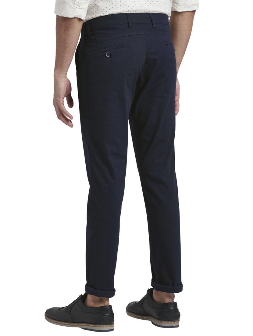 blue solid flat front casual trouser - 17766368 - Zoom Image - 4